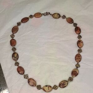 Brown and tan stone necklace silver clasps and bead accents